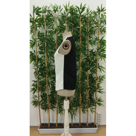 Kadın Kolsuz V Yakalı Blok Renkli Ithal Krep Bluz, 31201