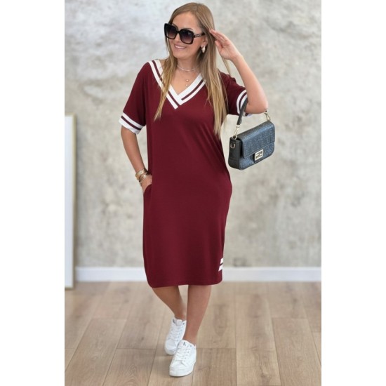 Kadın Kısa Kollu V Yaka Ribana Detaylı Cepli Dizüstü Viskon Elbise, 31196