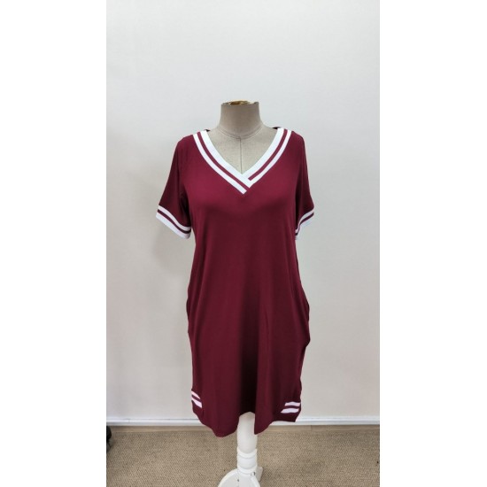 Kadın Kısa Kollu V Yaka Ribana Detaylı Cepli Dizüstü Viskon Elbise, 31196