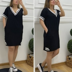 Kadın Kısa Kollu V Yaka Ribana Detaylı Cepli Dizüstü Viskon Elbise, 31195 Kadın Kısa Kollu V Yaka Ribana Detaylı Cepli Dizüstü Viskon Elbise, 31195