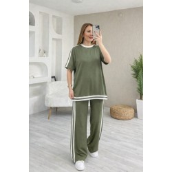 Kadın Kısa Kollu Bisiklet Yaka çift Renk şerit Detaylı Viskon Iki Iplik Bluz Ve Pantolon Ikili Takım , 31191 Kadın Kısa Kollu Bisiklet Yaka çift Renk şerit Detaylı Viskon Iki Iplik Bluz Ve Pantolon Ikili Takım , 31191