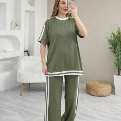 Kadın Kısa Kollu Bisiklet Yaka çift Renk şerit Detaylı Viskon Iki Iplik Bluz Ve Pantolon Ikili Takım , 31191 Kadın Kısa Kollu Bisiklet Yaka çift Renk şerit Detaylı Viskon Iki Iplik Bluz Ve Pantolon Ikili Takım , 31191