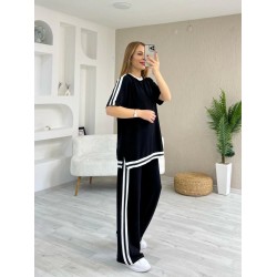 Kadın Kısa Kollu Bisiklet Yaka çift Renk şerit Detaylı Viskon Iki Iplik Bluz Ve Pantolon Ikili Takım , 31190 Kadın Kısa Kollu Bisiklet Yaka çift Renk şerit Detaylı Viskon Iki Iplik Bluz Ve Pantolon Ikili Takım , 31190