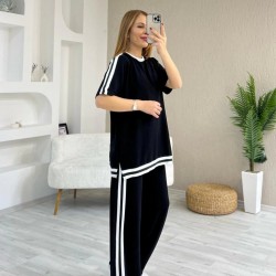 Kadın Kısa Kollu Bisiklet Yaka çift Renk şerit Detaylı Viskon Iki Iplik Bluz Ve Pantolon Ikili Takım , 31190 Kadın Kısa Kollu Bisiklet Yaka çift Renk şerit Detaylı Viskon Iki Iplik Bluz Ve Pantolon Ikili Takım , 31190