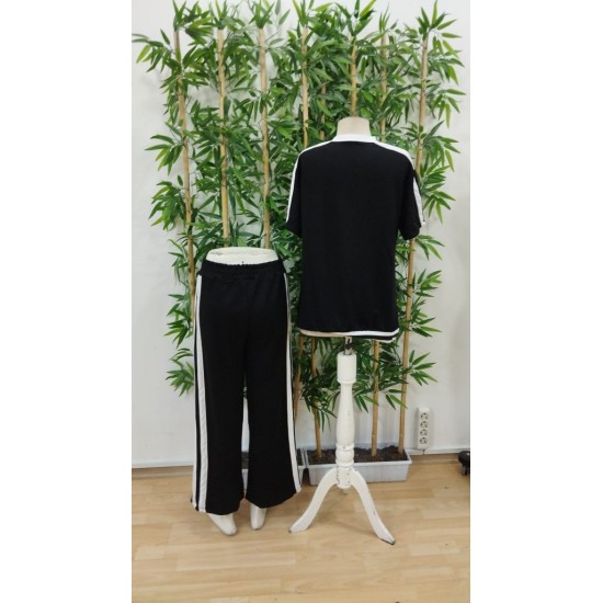 Kadın Kısa Kollu Bisiklet Yaka çift Renk şerit Detaylı Viskon Iki Iplik Bluz Ve Pantolon Ikili Takım , 31190