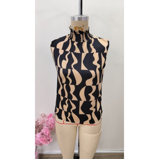 Kadın Kolsuz Balıkçı Yaka Desenli Süprem Bluz, 31188 Kadın Kolsuz Balıkçı Yaka Desenli Süprem Bluz, 31188