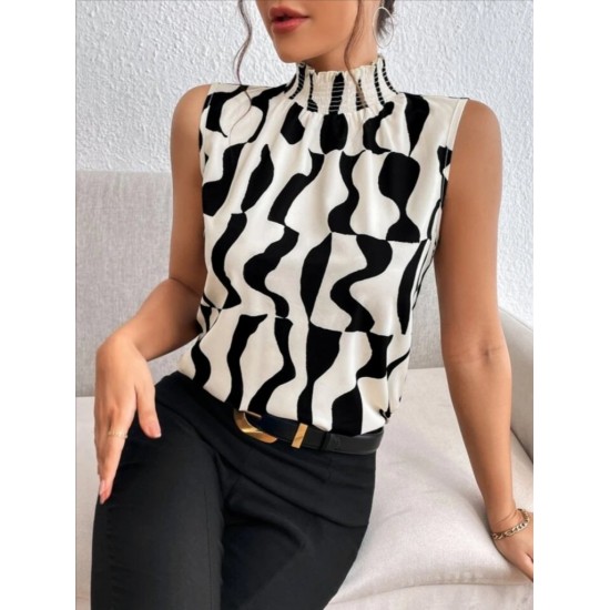 Kadın Kolsuz Balıkçı Yaka Desenli Süprem Bluz, 31187