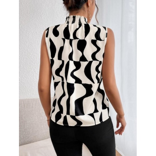 Kadın Kolsuz Balıkçı Yaka Desenli Süprem Bluz, 31187