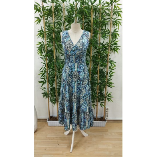 Kadın Beli Gipeli Etnik Desen Sıfır Kol Süprem Elbise, 31184