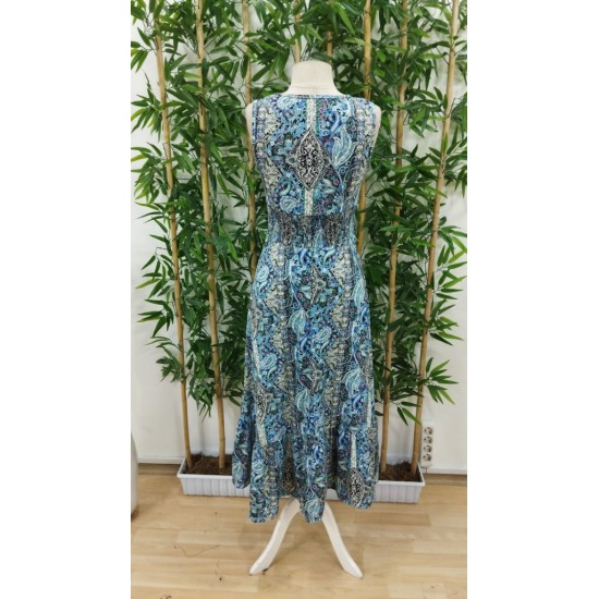 Kadın Beli Gipeli Etnik Desen Sıfır Kol Süprem Elbise, 31184