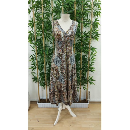 Kadın Beli Gipeli Etnik Desen Sıfır Kol Süprem Elbise, 31183