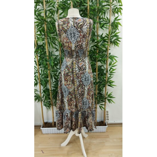 Kadın Beli Gipeli Etnik Desen Sıfır Kol Süprem Elbise, 31183