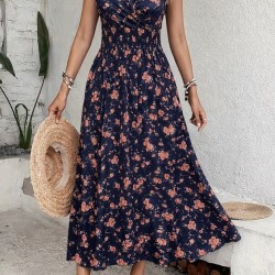 Kadın Beli Gipeli Etnik Desen Sıfır Kol Süprem Elbise, 31182