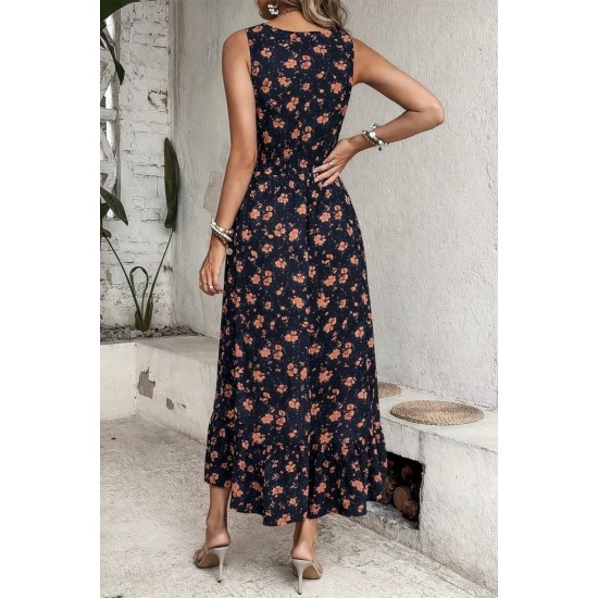 Kadın Beli Gipeli Etnik Desen Sıfır Kol Süprem Elbise, 31182