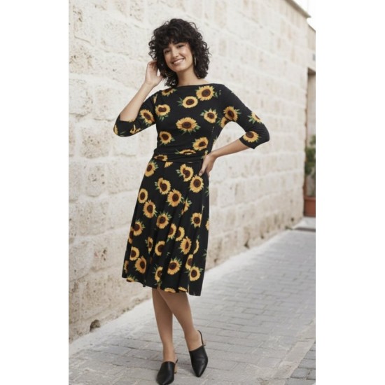 Kadın Fakir Kol Bisiklet Yaka Midi Mikro Elbise, 31181