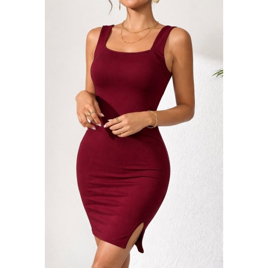 Kadın Askılı Kare Yakalı Yırtmaçlı Kısa Dalgıç Elbise , 31266