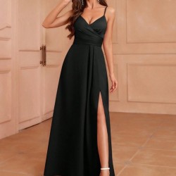 Kadın Ip Askılı Kruvaze Yakalı Yırtmaçlı Uzun Ithal Krep Elbise , 31265 Kadın Ip Askılı Kruvaze Yakalı Yırtmaçlı Uzun Ithal Krep Elbise , 31265