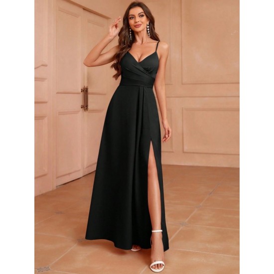 Kadın Ip Askılı Kruvaze Yakalı Yırtmaçlı Uzun Ithal Krep Elbise , 31265 Kadın Ip Askılı Kruvaze Yakalı Yırtmaçlı Uzun Ithal Krep Elbise , 31265