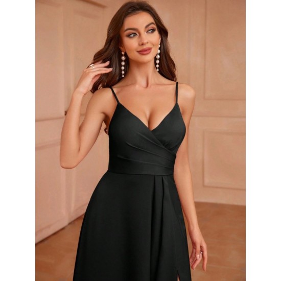 Kadın Ip Askılı Kruvaze Yakalı Yırtmaçlı Uzun Ithal Krep Elbise , 31265 Kadın Ip Askılı Kruvaze Yakalı Yırtmaçlı Uzun Ithal Krep Elbise , 31265