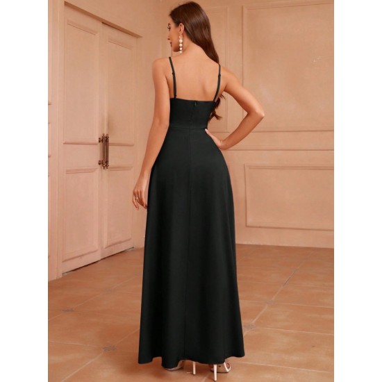 Kadın Ip Askılı Kruvaze Yakalı Yırtmaçlı Uzun Ithal Krep Elbise , 31265 Kadın Ip Askılı Kruvaze Yakalı Yırtmaçlı Uzun Ithal Krep Elbise , 31265