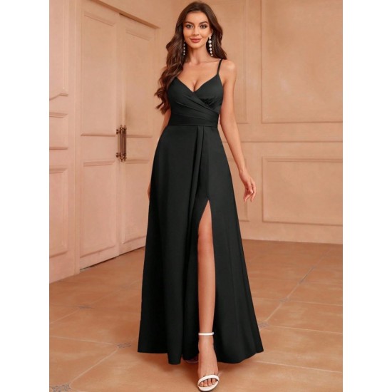 Kadın Ip Askılı Kruvaze Yakalı Yırtmaçlı Uzun Ithal Krep Elbise , 31265 Kadın Ip Askılı Kruvaze Yakalı Yırtmaçlı Uzun Ithal Krep Elbise , 31265