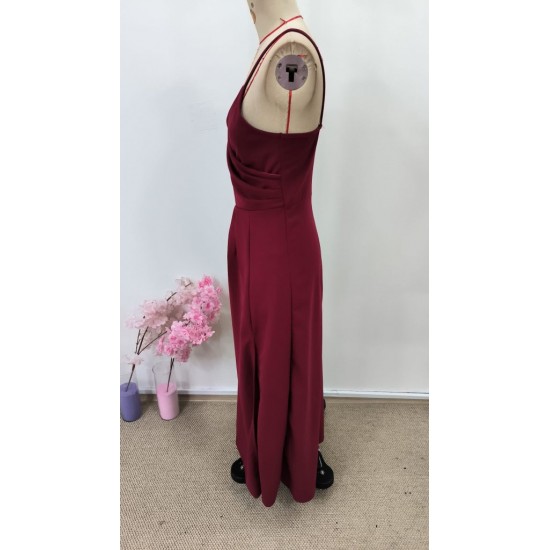 Kadın Ip Askılı Kruvaze Yakalı Yırtmaçlı Uzun Ithal Krep Elbise , 31264