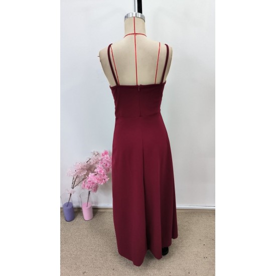 Kadın Ip Askılı Kruvaze Yakalı Yırtmaçlı Uzun Ithal Krep Elbise , 31264