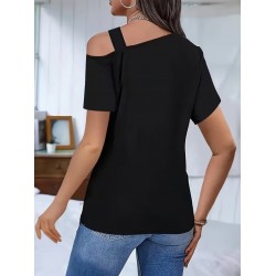 Kadın Kısa Kollu Asimetrik Yaka Detaylı Viskon Bluz, 31273 Kadın Kısa Kollu Asimetrik Yaka Detaylı Viskon Bluz, 31273