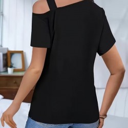 Kadın Kısa Kollu Asimetrik Yaka Detaylı Viskon Bluz, 31273