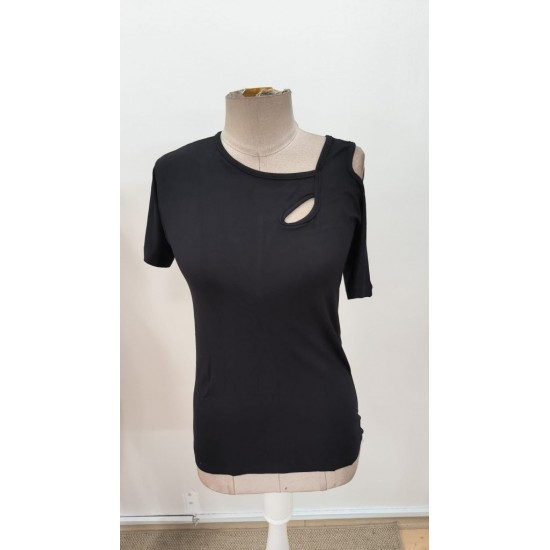 Kadın Kısa Kollu Asimetrik Yaka Detaylı Viskon Bluz, 31273