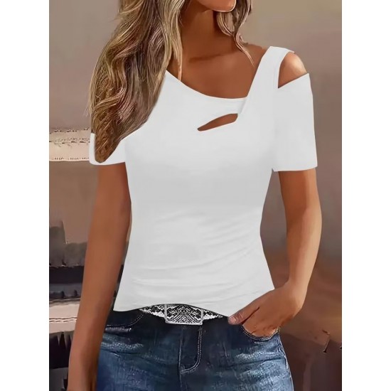 Kadın Kısa Kollu Asimetrik Yaka Detaylı Viskon Bluz, 31272