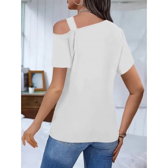 Kadın Kısa Kollu Asimetrik Yaka Detaylı Viskon Bluz, 31272