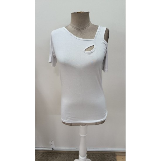 Kadın Kısa Kollu Asimetrik Yaka Detaylı Viskon Bluz, 31272