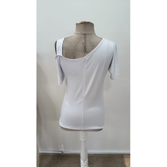 Kadın Kısa Kollu Asimetrik Yaka Detaylı Viskon Bluz, 31272