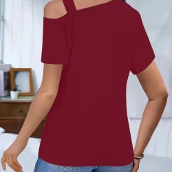 Kadın Kısa Kollu Asimetrik Yaka Detaylı Viskon Bluz, 31271