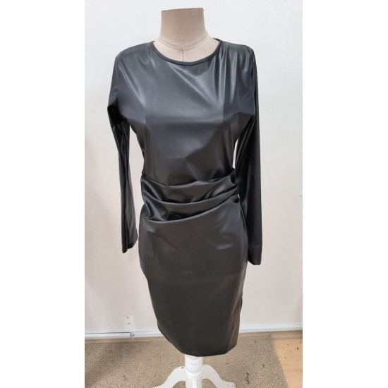 Kadın Uzun Kollu Bisiklet Yaka Arkadan Fermuarlı Midi Deri Elbise, 31270 Kadın Uzun Kollu Bisiklet Yaka Arkadan Fermuarlı Midi Deri Elbise, 31270