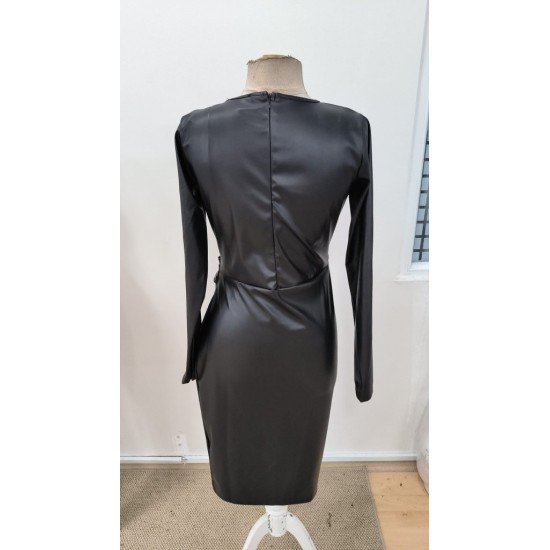 Kadın Uzun Kollu Bisiklet Yaka Arkadan Fermuarlı Midi Deri Elbise, 31270 Kadın Uzun Kollu Bisiklet Yaka Arkadan Fermuarlı Midi Deri Elbise, 31270