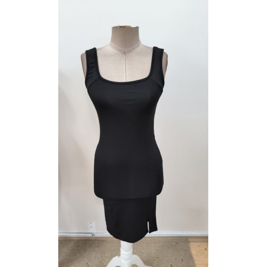 Kadın Askılı Kare Yakalı Yırtmaçlı Kısa Dalgıç Elbise , 31268 Kadın Askılı Kare Yakalı Yırtmaçlı Kısa Dalgıç Elbise , 31268