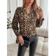 Kadın Uzun Kollu V Yakalı Modal Leopar Desenli Bluz, 31275