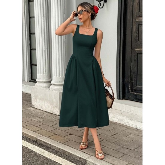 Kadın Askılı Kare Yakalı Uzun Ithal Krep Elbise, 31282