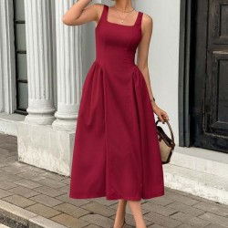 Kadın Askılı Kare Yakalı Uzun Ithal Krep Elbise, 31281