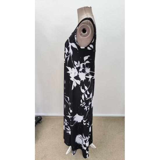 Kadın Askılı Geniş V Yakalı Desenli Yırtmaçlı Süprem Uzun Elbise, 31289