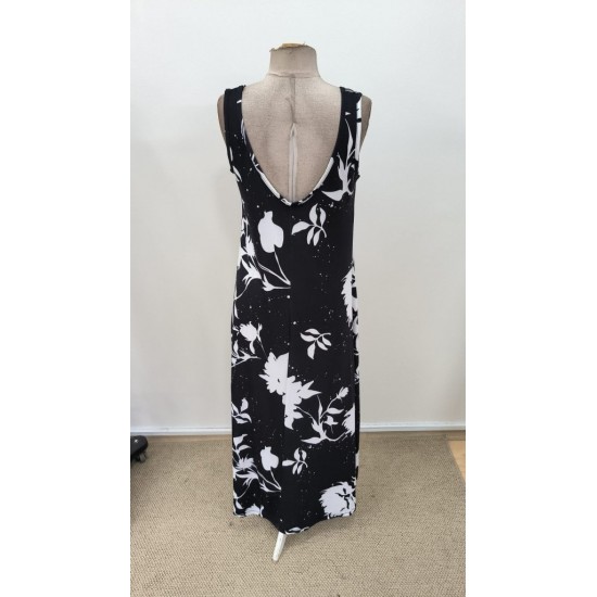 Kadın Askılı Geniş V Yakalı Desenli Yırtmaçlı Süprem Uzun Elbise, 31289