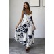Kadın Askılı Geniş V Yakalı Desenli Yırtmaçlı Süprem Uzun Elbise, 31288