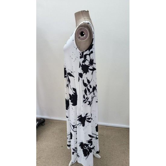 Kadın Askılı Geniş V Yakalı Desenli Yırtmaçlı Süprem Uzun Elbise, 31288