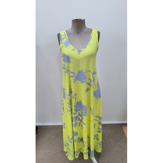 Kadın Askılı Geniş V Yakalı Desenli Yırtmaçlı Süprem Uzun Elbise, 31287