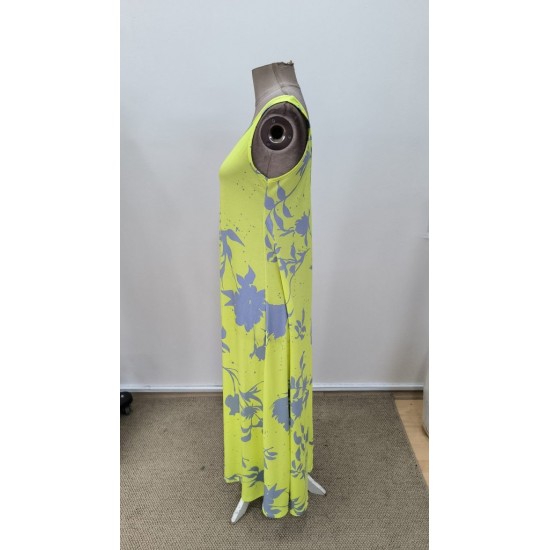 Kadın Askılı Geniş V Yakalı Desenli Yırtmaçlı Süprem Uzun Elbise, 31287