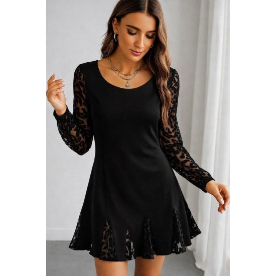 Kadın Uzun Kollu Yuvarlak Yaka Kol Ve Etek Ucu Dantelli Kısa Ithal Krep Elbise , 31293 Kadın Uzun Kollu Yuvarlak Yaka Kol Ve Etek Ucu Dantelli Kısa Ithal Krep Elbise , 31293