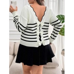 Kadın Beyaz Sırt Bağlama Detaylı çizgi Desen Büyük Beden Triko Bluz, 31292 Kadın Beyaz Sırt Bağlama Detaylı çizgi Desen Büyük Beden Triko Bluz, 31292