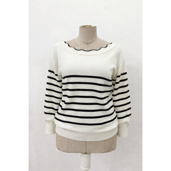 Kadın Beyaz Sırt Bağlama Detaylı çizgi Desen Büyük Beden Triko Bluz, 31292 Kadın Beyaz Sırt Bağlama Detaylı çizgi Desen Büyük Beden Triko Bluz, 31292